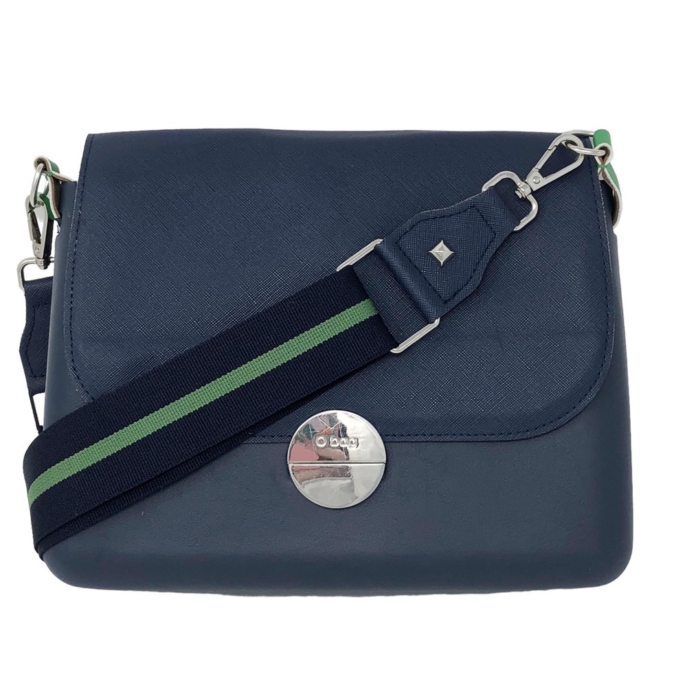 O Bag Glam Customizable Crossbody Purse‎ with Blue/Green Striped Strap